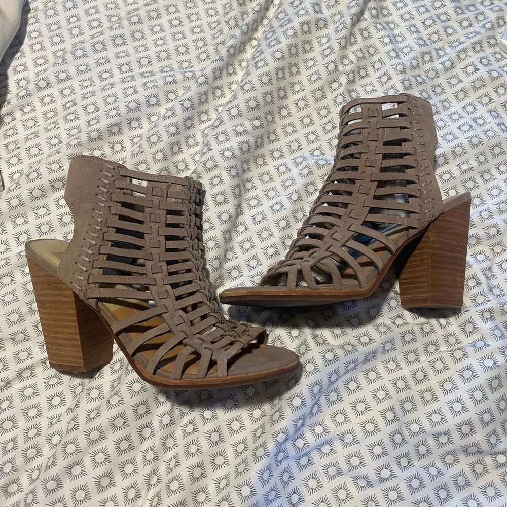 Dolce Vita Taupe Strappy cage Block Heel Sandals
